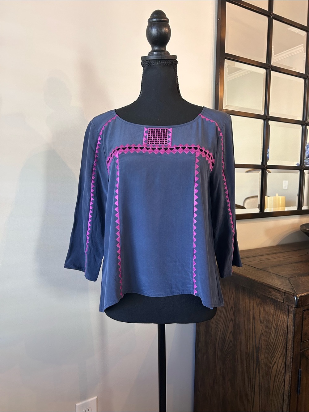 BCBGMAXAZRIA Mara Embroidered Silk Top